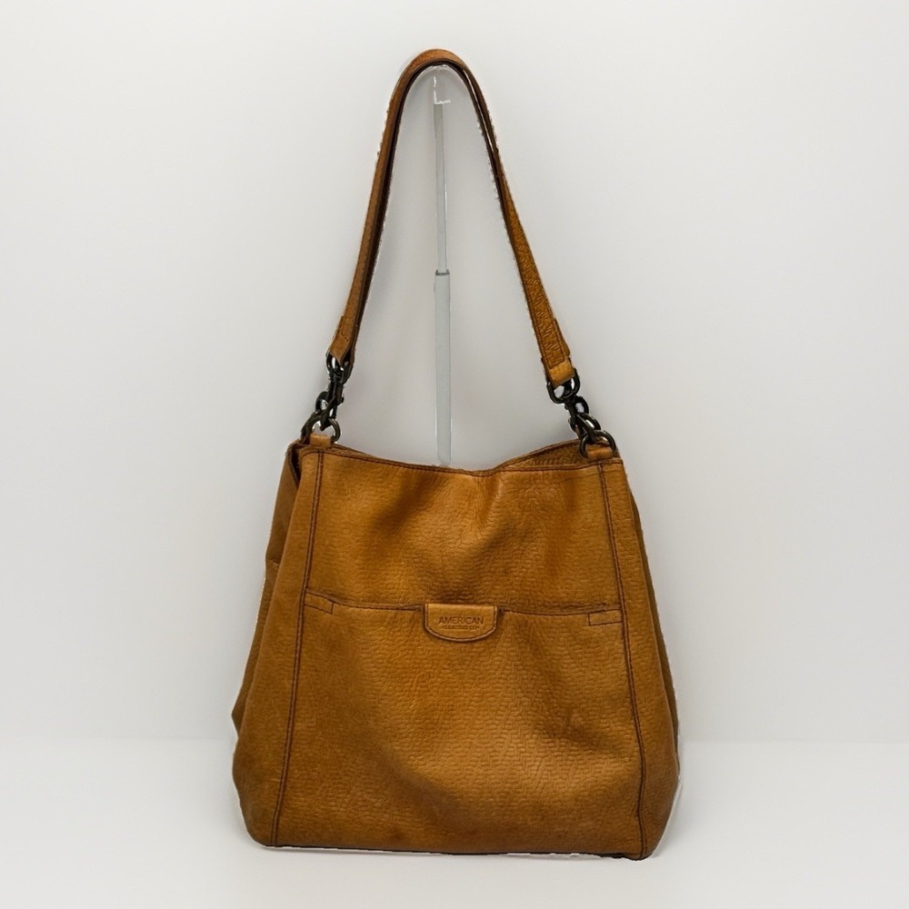 American Leather Co Genuine Leather Hobo Tote Bag Tan Dual Strap Shoulder Purse